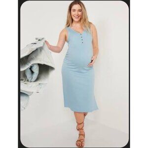 Maternity Sleeveless Rib-Knit Henley Midi Dress Old Navy Medium